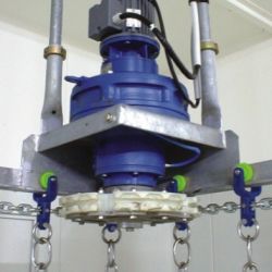 Corner unit and drive motor for overhead conveyor line